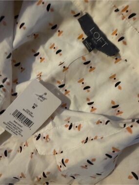LOFT White Blouse with Peach and Black Dot pajamas . Size MEDIUM
